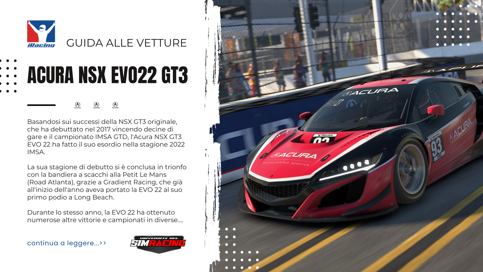 Acura NSX GT3 EVO su iRacing: La Guida per Iniziare